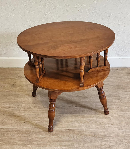 Vintage Ethan Allen Round Spinning Drum Maple End Table 