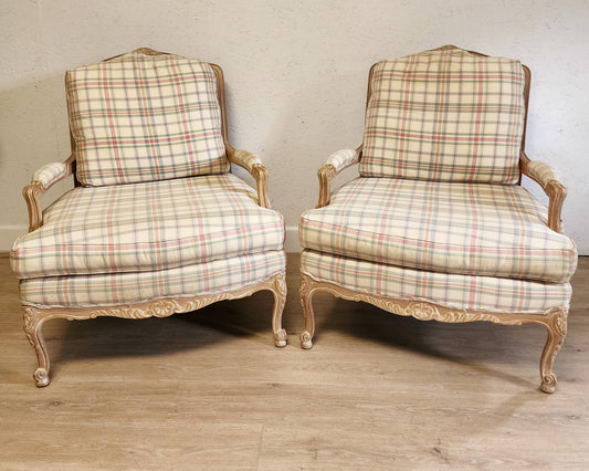 Vintage carved French style Bergere chairs