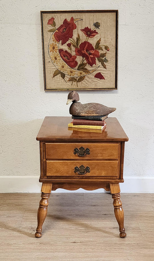 ETHAN ALLEN Early American End Table | 2 Drawer 10-8587 Solid Maple & Birch Colonial Style Table