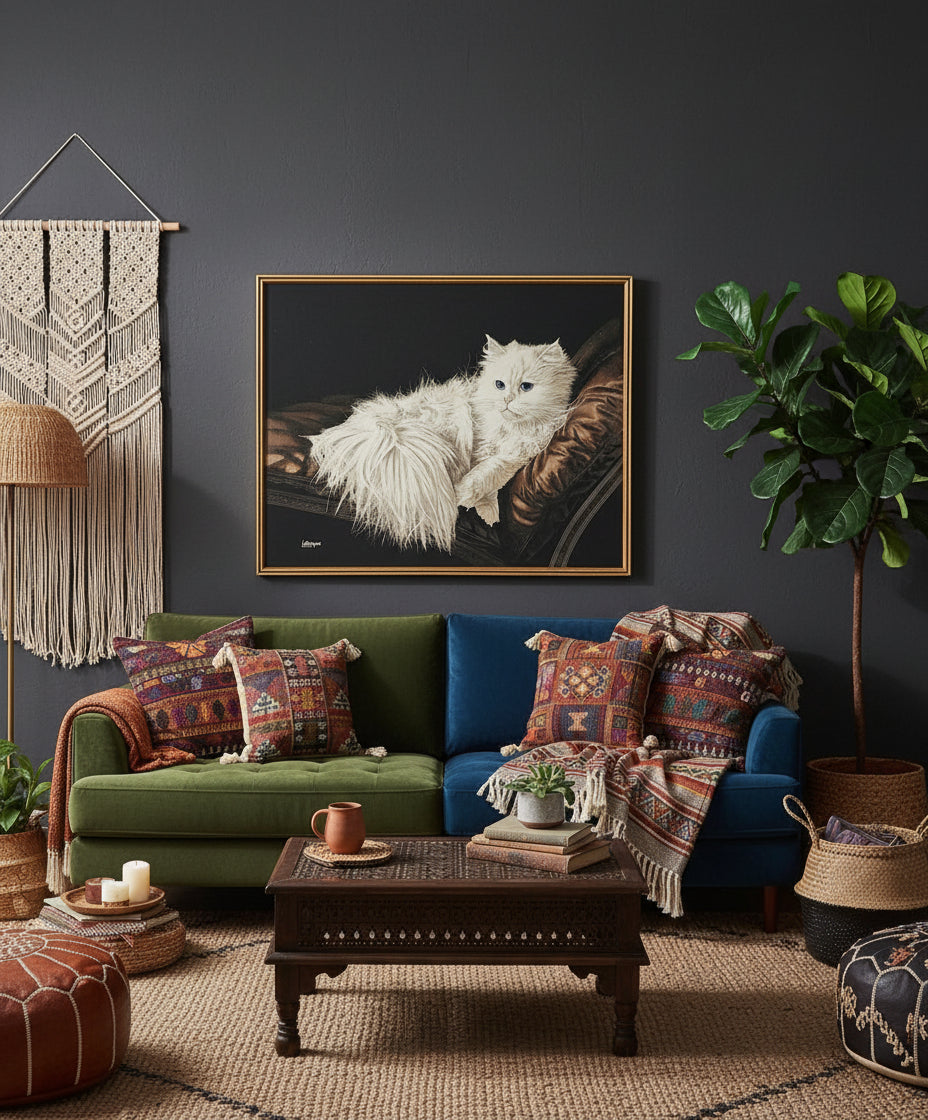 AI room - vintage blue eyed persian cat large artwork