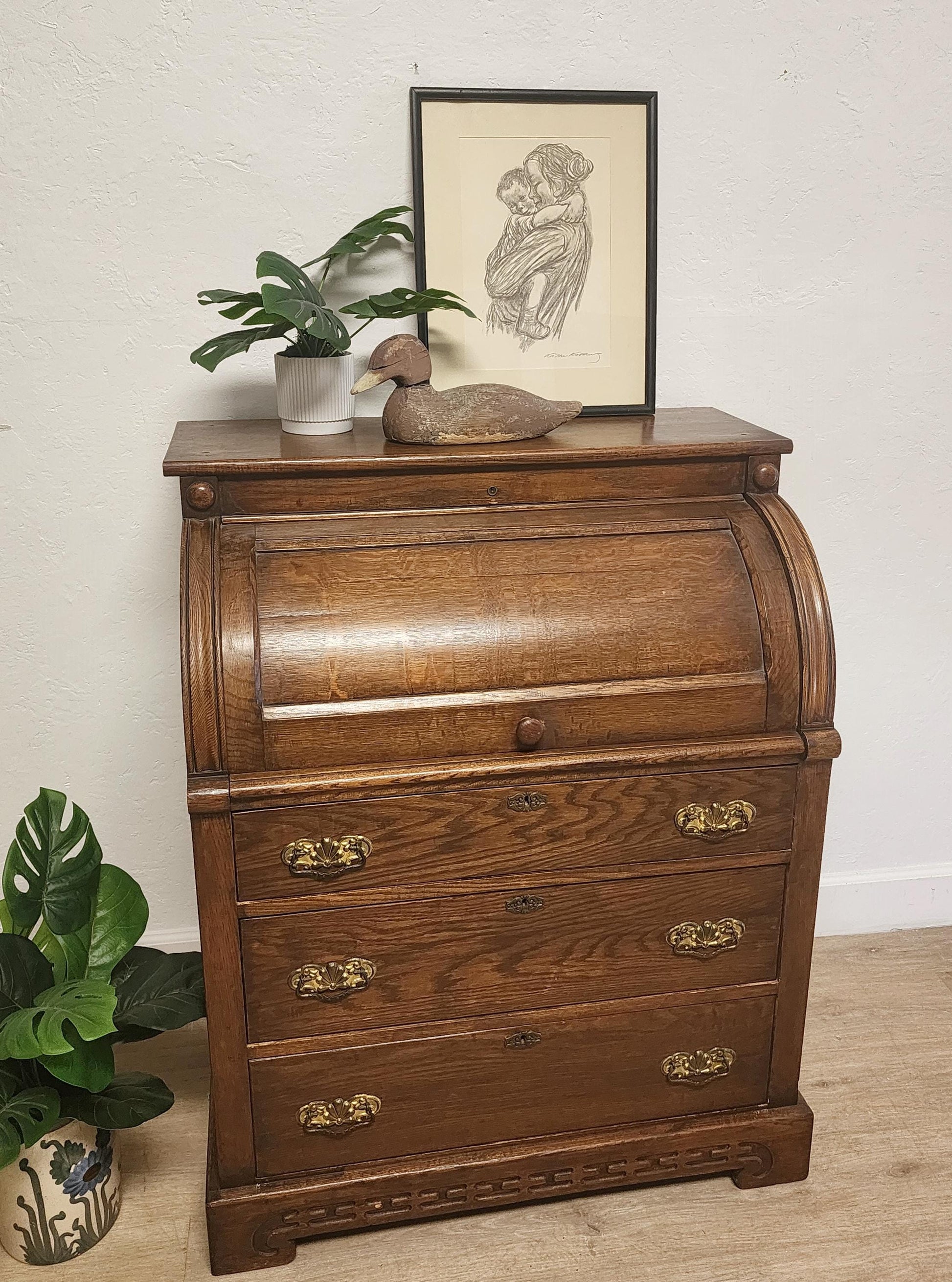 antique barrel top desk solid wood
