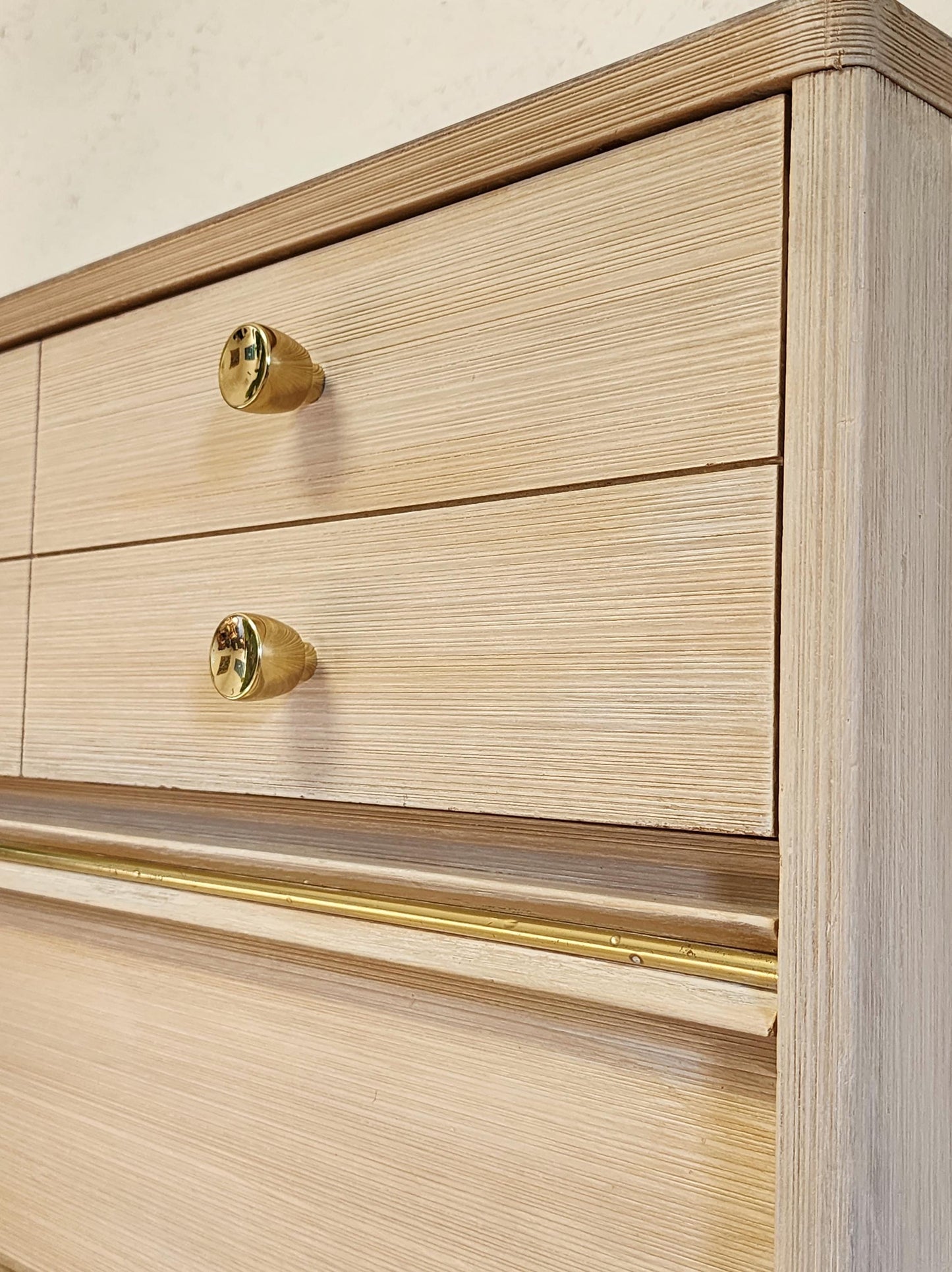 Mid Century Modern Kroehler High Boy-Blonde Ceruse Retro Tall Chest-Refreshed Beach Coastal Modern Bedroom Storage Entry Console