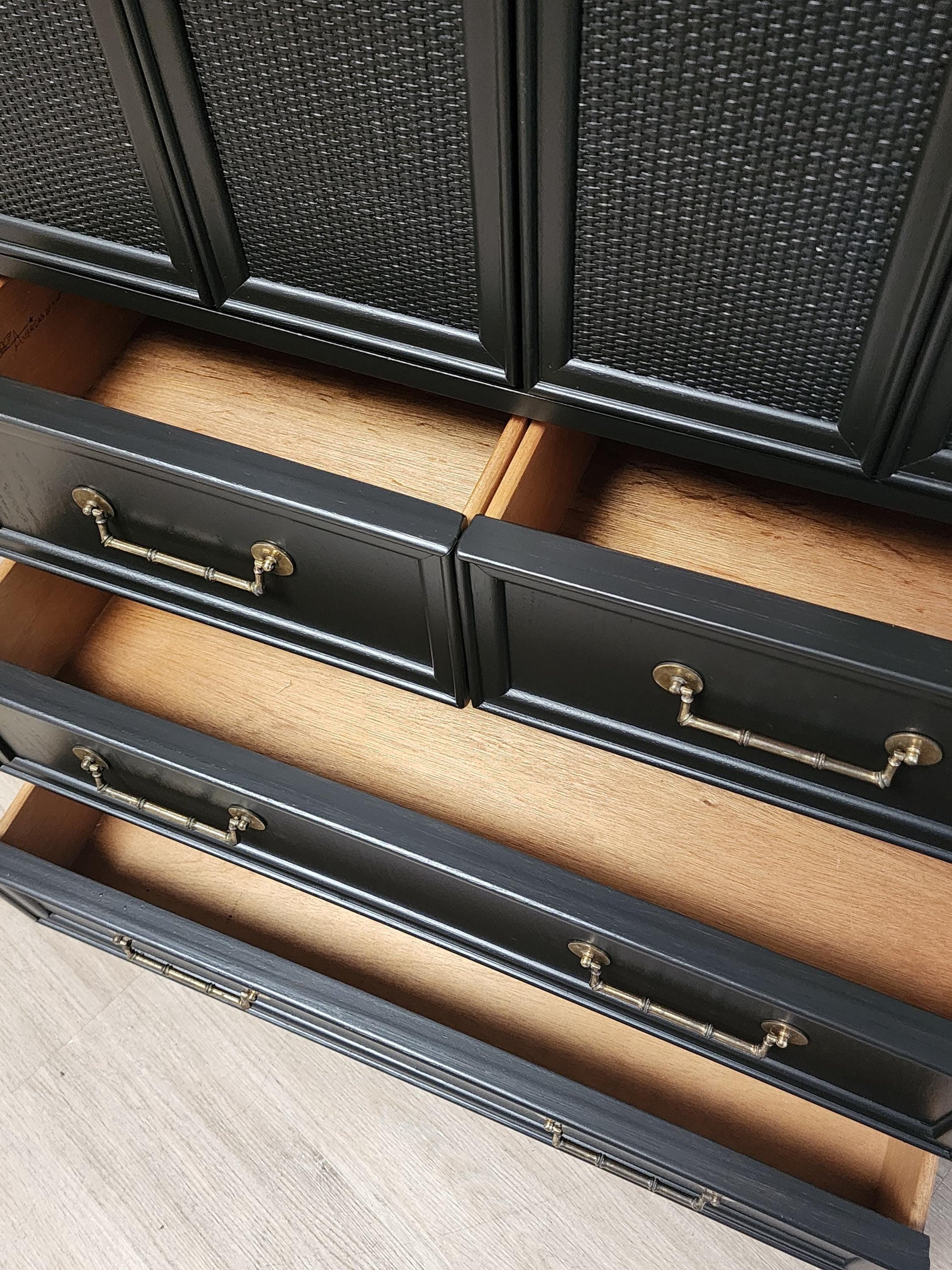 vintge faux bamboo black coastal chest