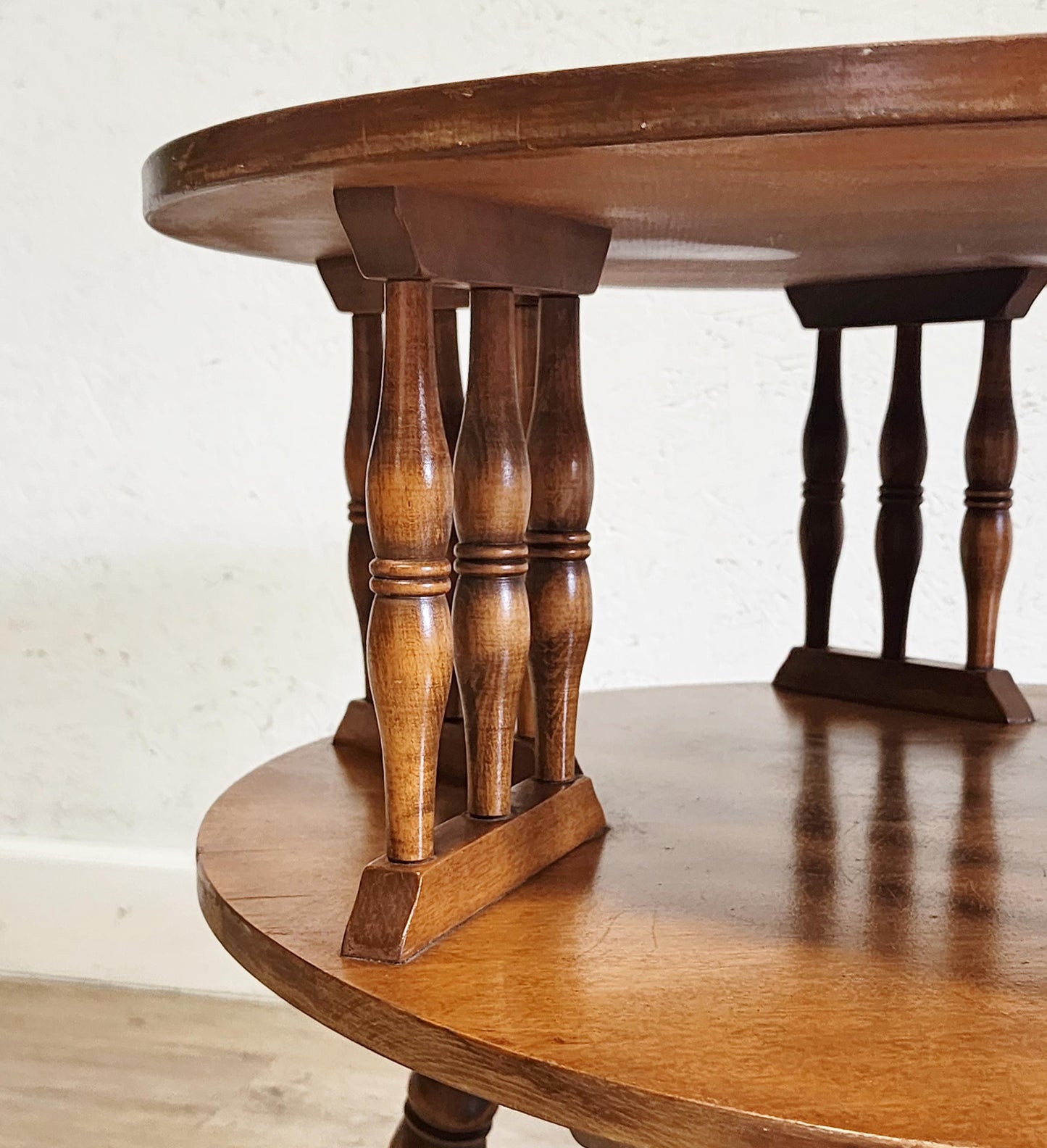 Ethan Allen Rotating End Table-Two Tier Heirloom Maple Vintage Round Side Table