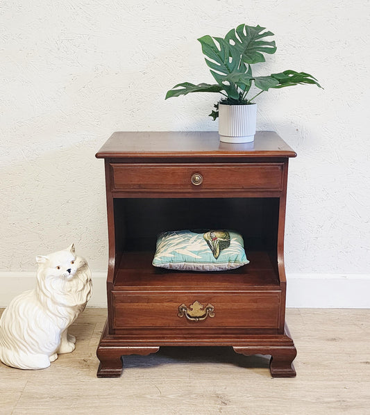 Ethan Allen American Traditional Nightstand Solid Cherry 11-5016 Open Cabinet 2 Drawer Classic End Table