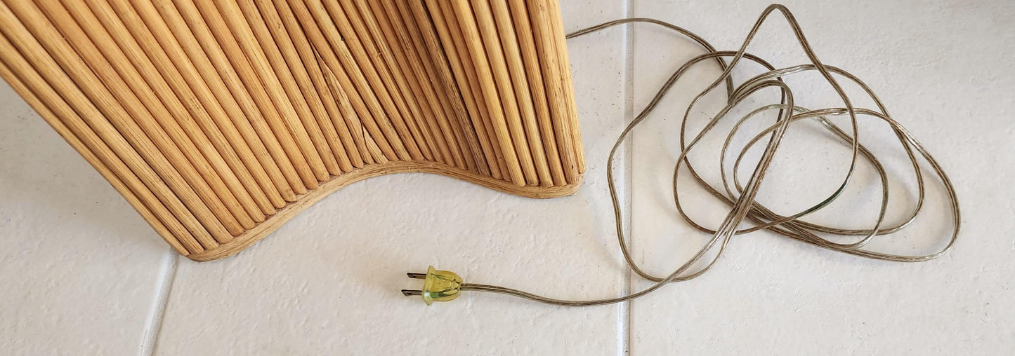 Coastal Tall Palm Beach Vintage Pencil Reed Sculptural Floor Lamp | Rattan MCM Tall Pyramid Lamp