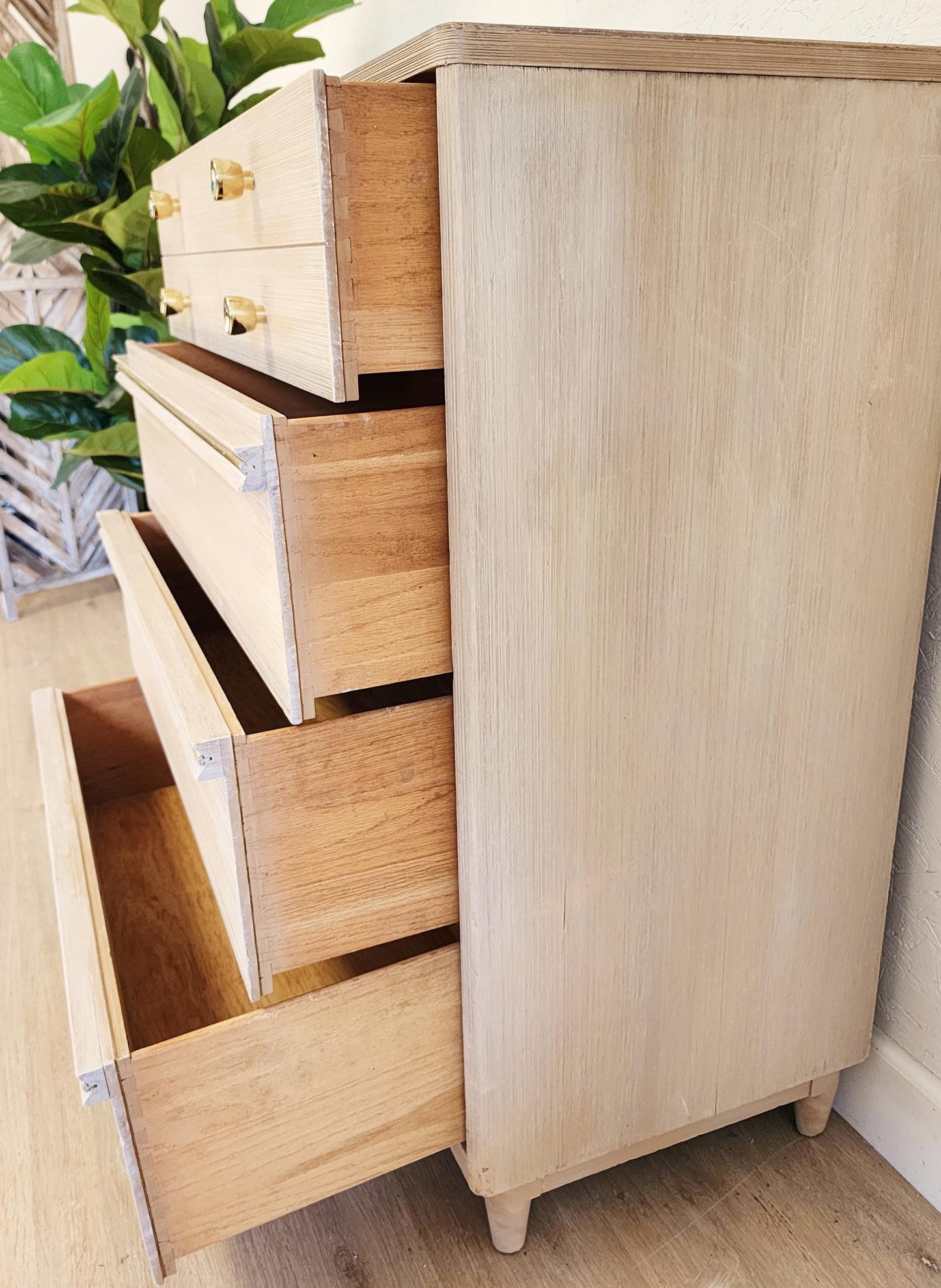 Mid Century Modern Kroehler High Boy-Blonde Ceruse Retro Tall Chest-Refreshed Beach Coastal Modern Bedroom Storage Entry Console