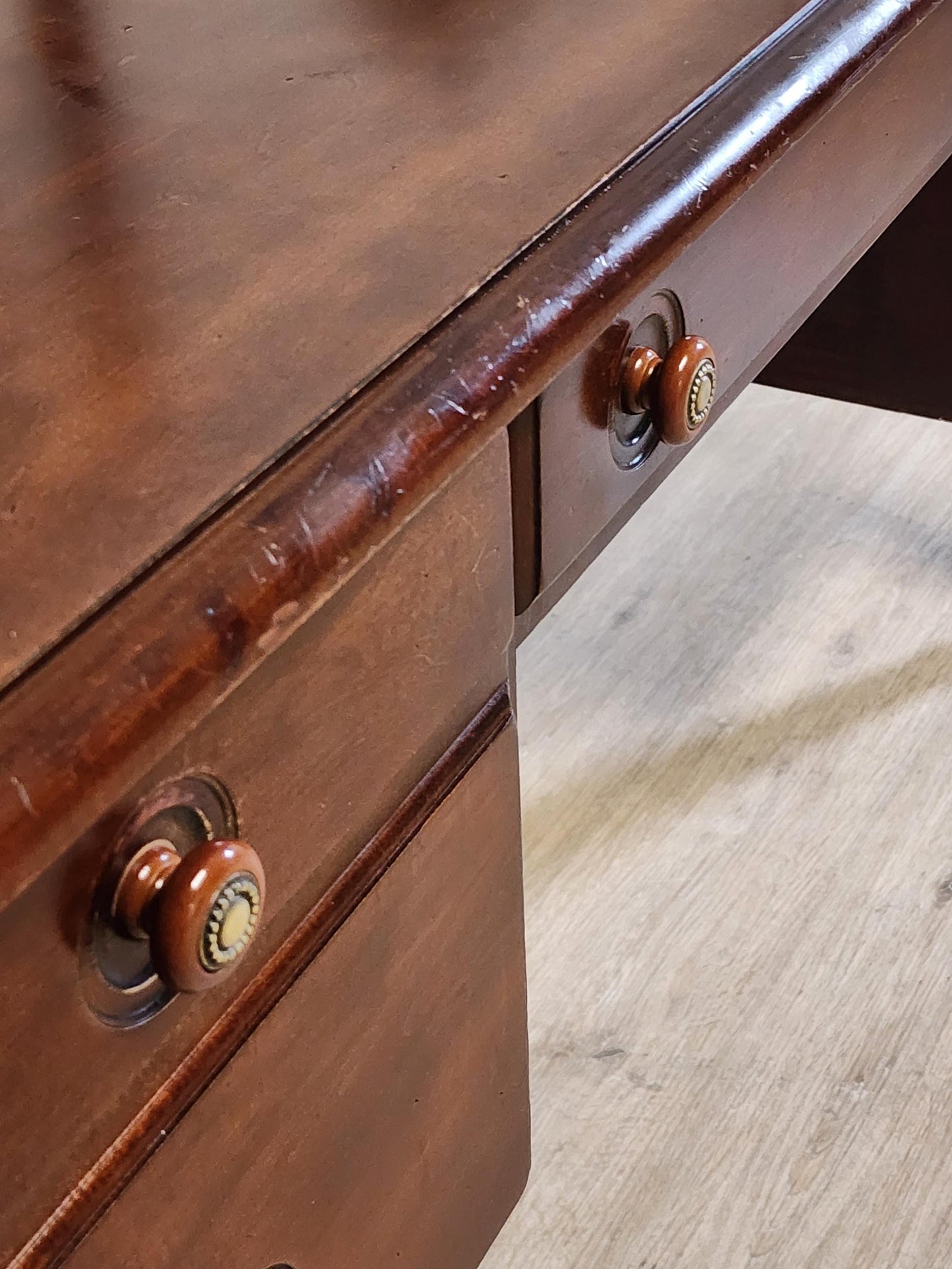 Ethan Allen British Classics Drop Leaf Desk-Large Solid Wood Executive Floating Traditional Marshall Desk