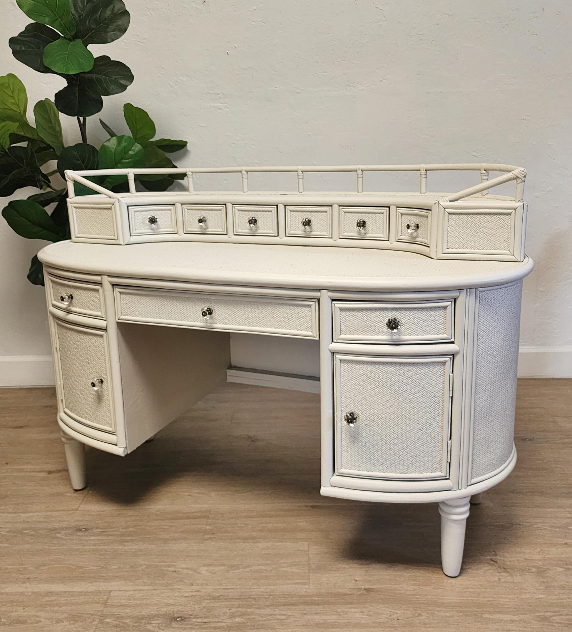 rattan galleried vintage desk