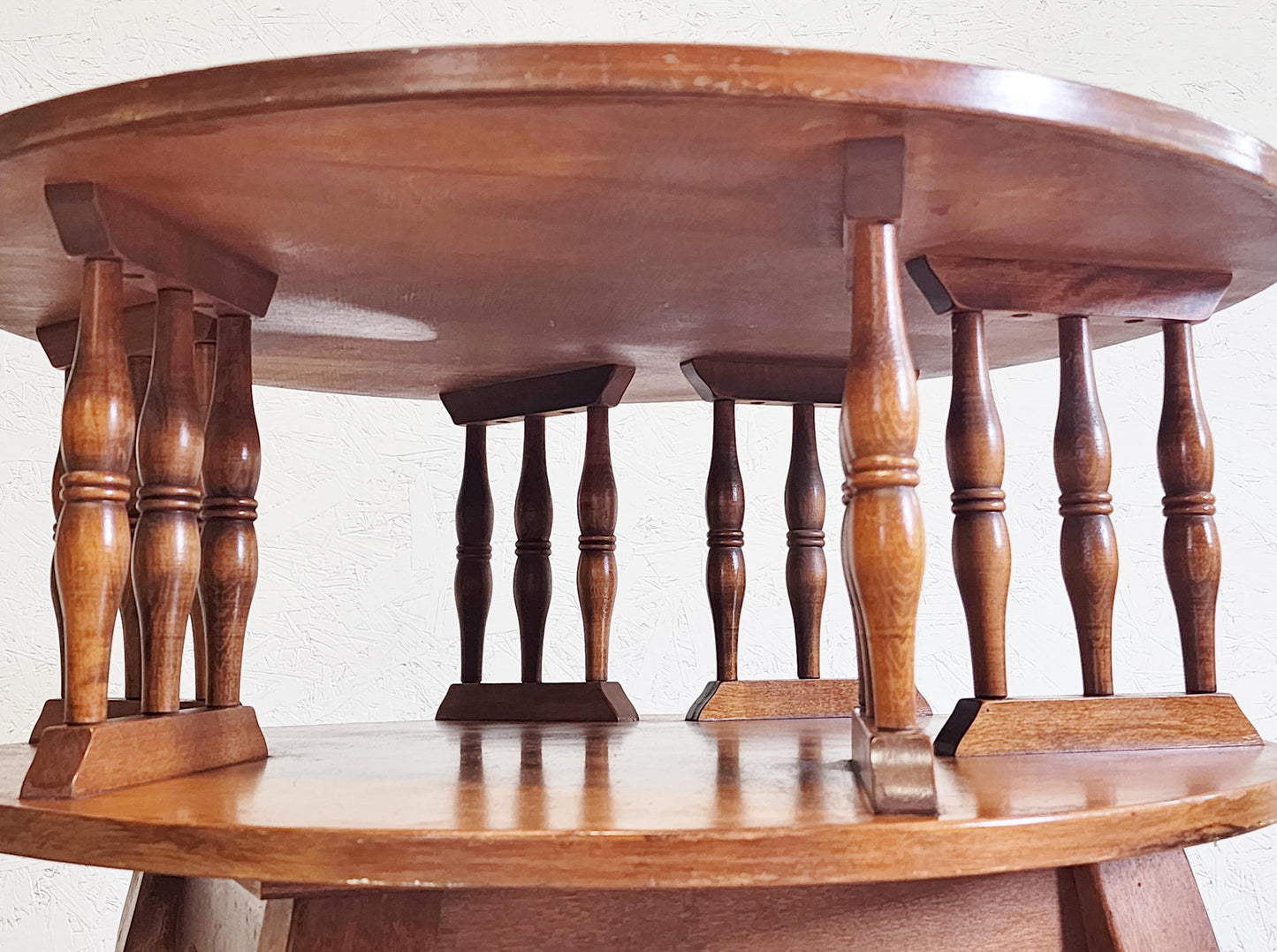 Ethan Allen Rotating End Table-Two Tier Heirloom Maple Vintage Round Side Table