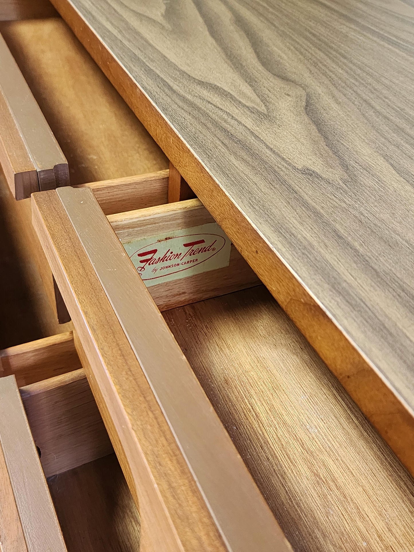 Johnson-Carper Fashion Trend Dresser & Low Chest Set-MCM 1960s Sculpted Solid Wood Bedroom 2 Pieces