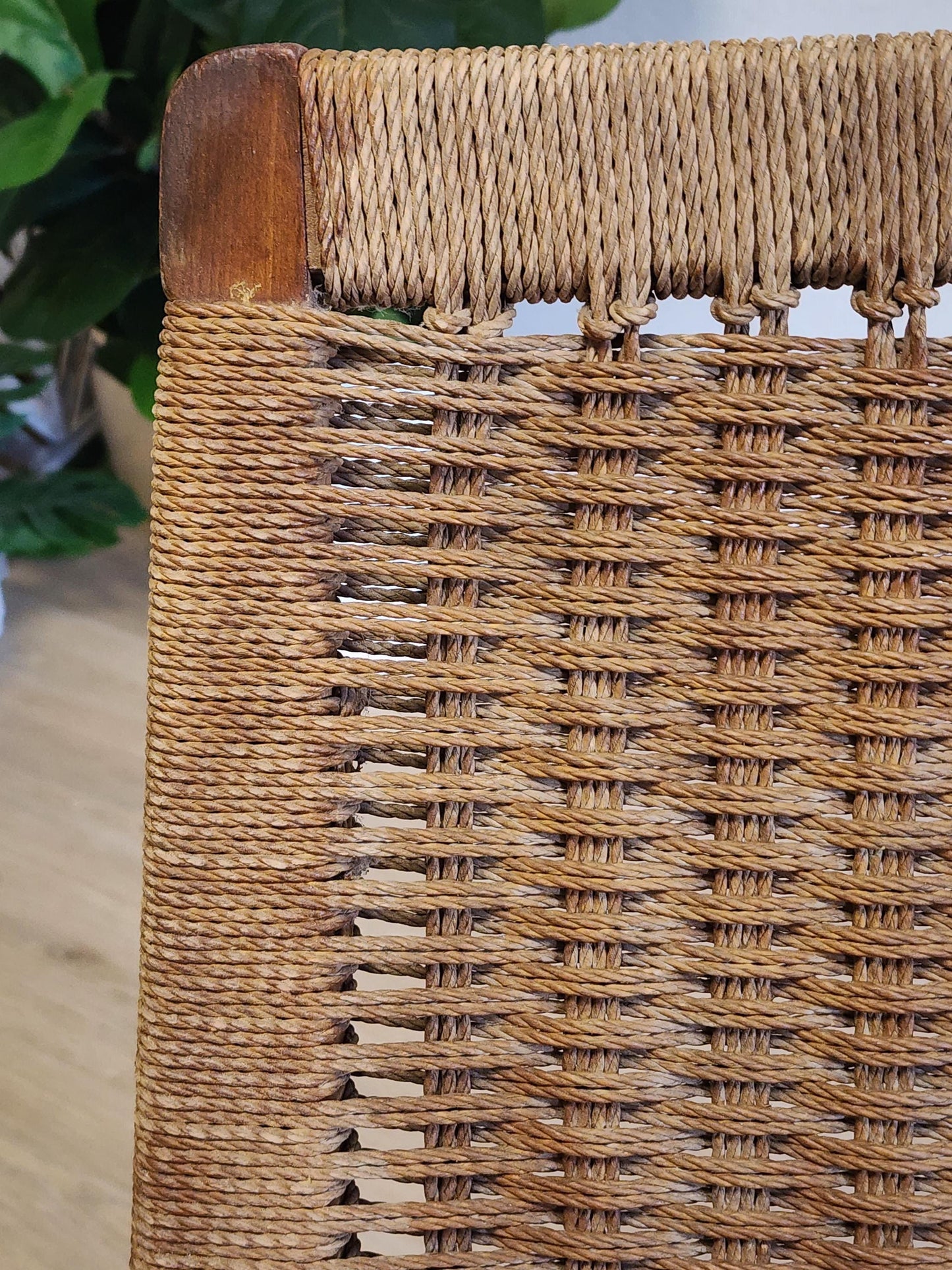 Wegner Style Rope Rocking Chair, Woven Rocker, Yugoslavian Twisted Cord Rocking Chair