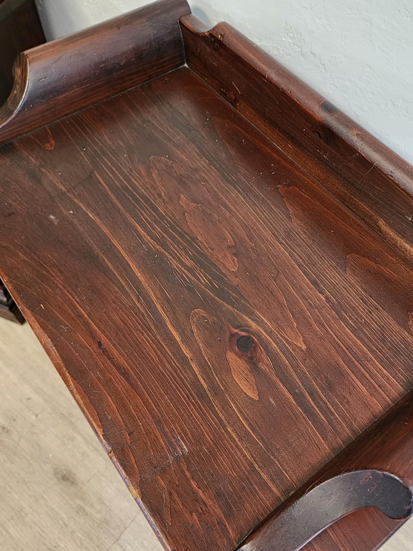 Pair Dark Pine Rustic Ethan Allen Side Tables-Farmhouse Tavern Storage Cabinets Nightstands