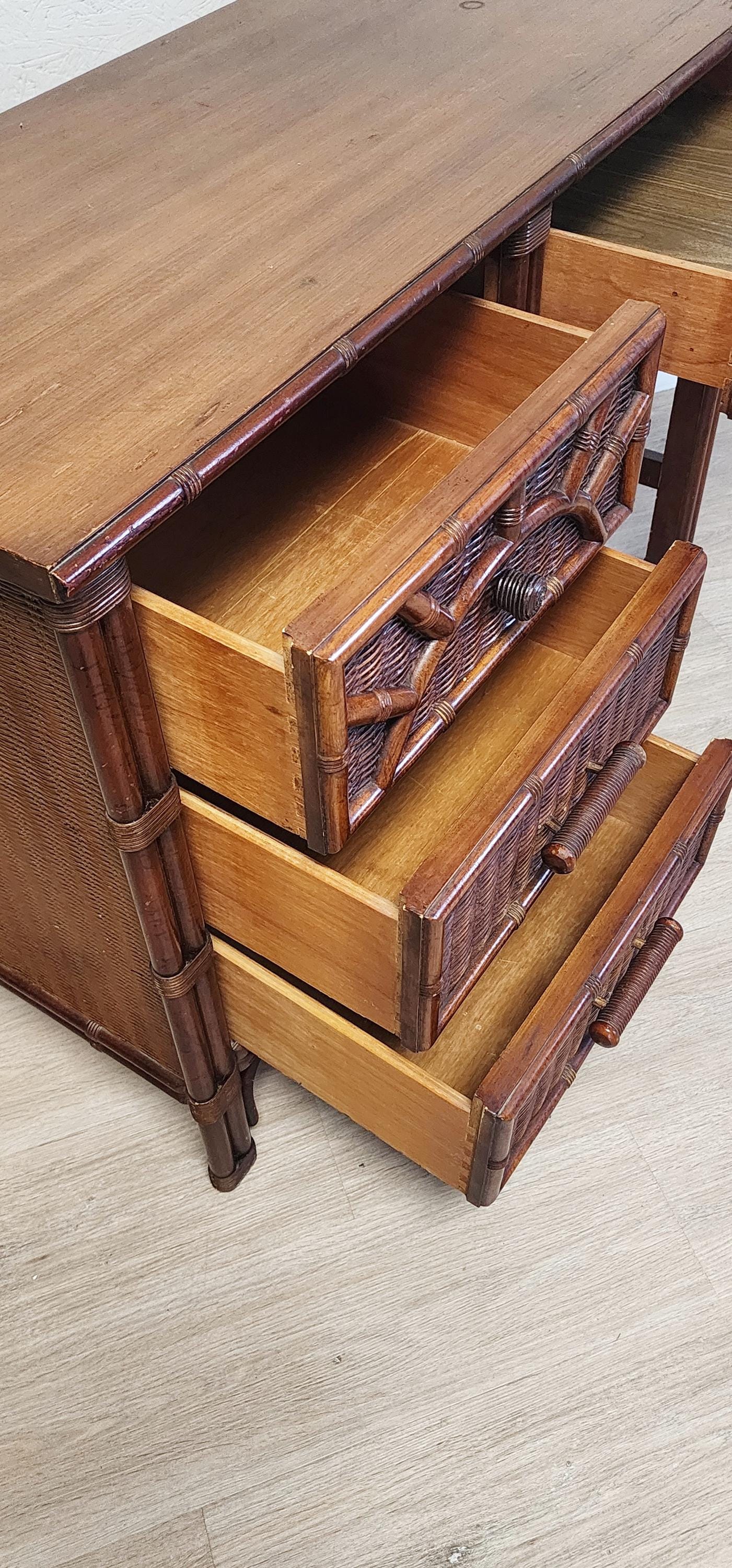 HENRY LINK Wicker Rattan Sunburst DESK & Chair-Palm Beach Starburst Coastal Desk