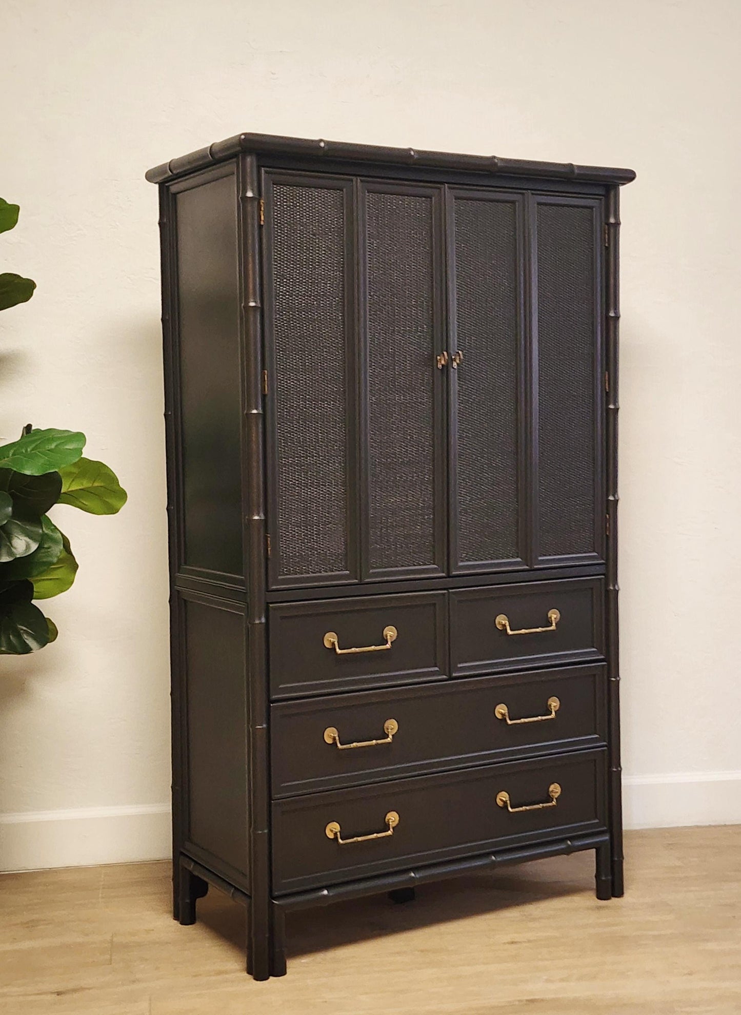 faux bamboo black storage console