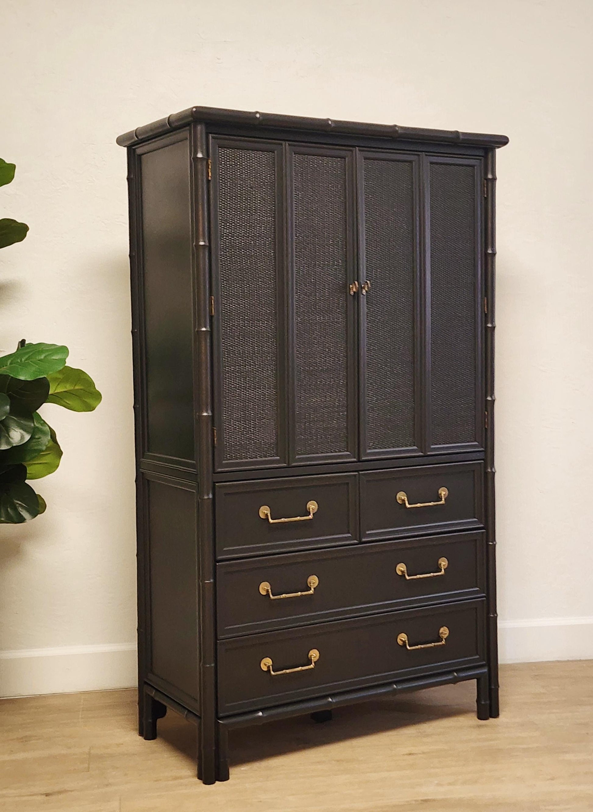 faux bamboo black storage console