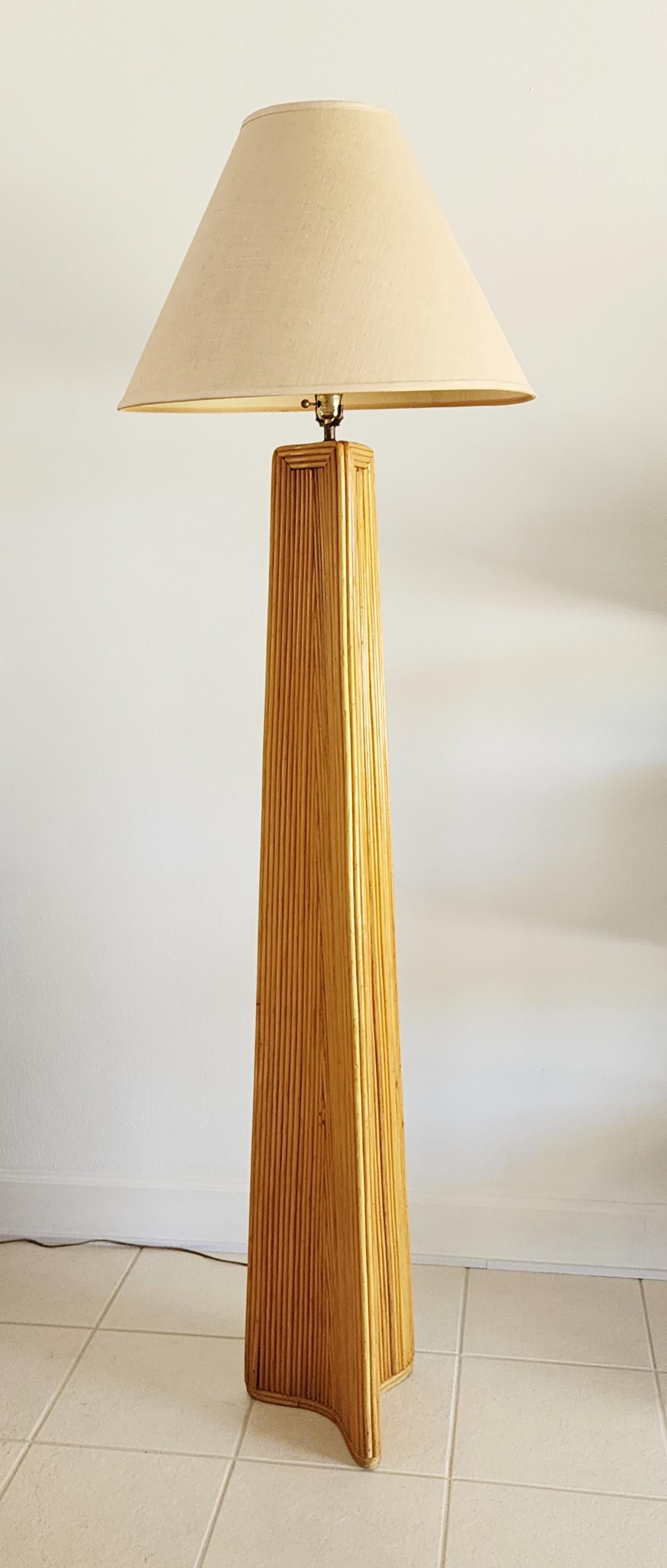 Coastal Tall Palm Beach Vintage Pencil Reed Sculptural Floor Lamp | Rattan MCM Tall Pyramid Lamp