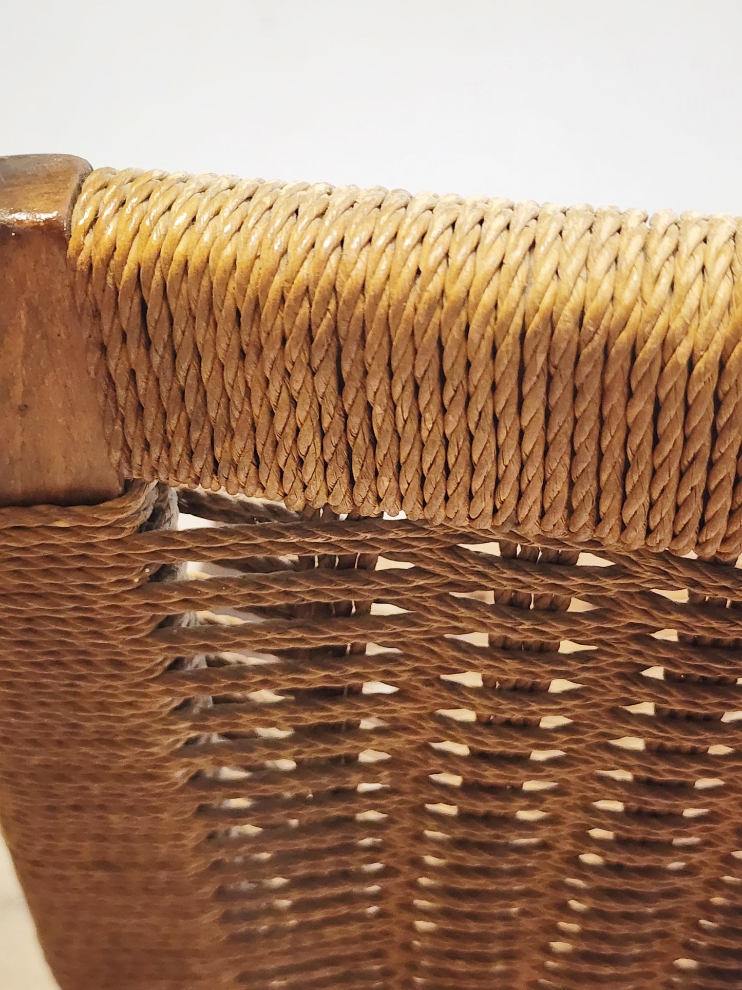 Wegner Style Rope Rocking Chair, Woven Rocker, Yugoslavian Twisted Cord Rocking Chair