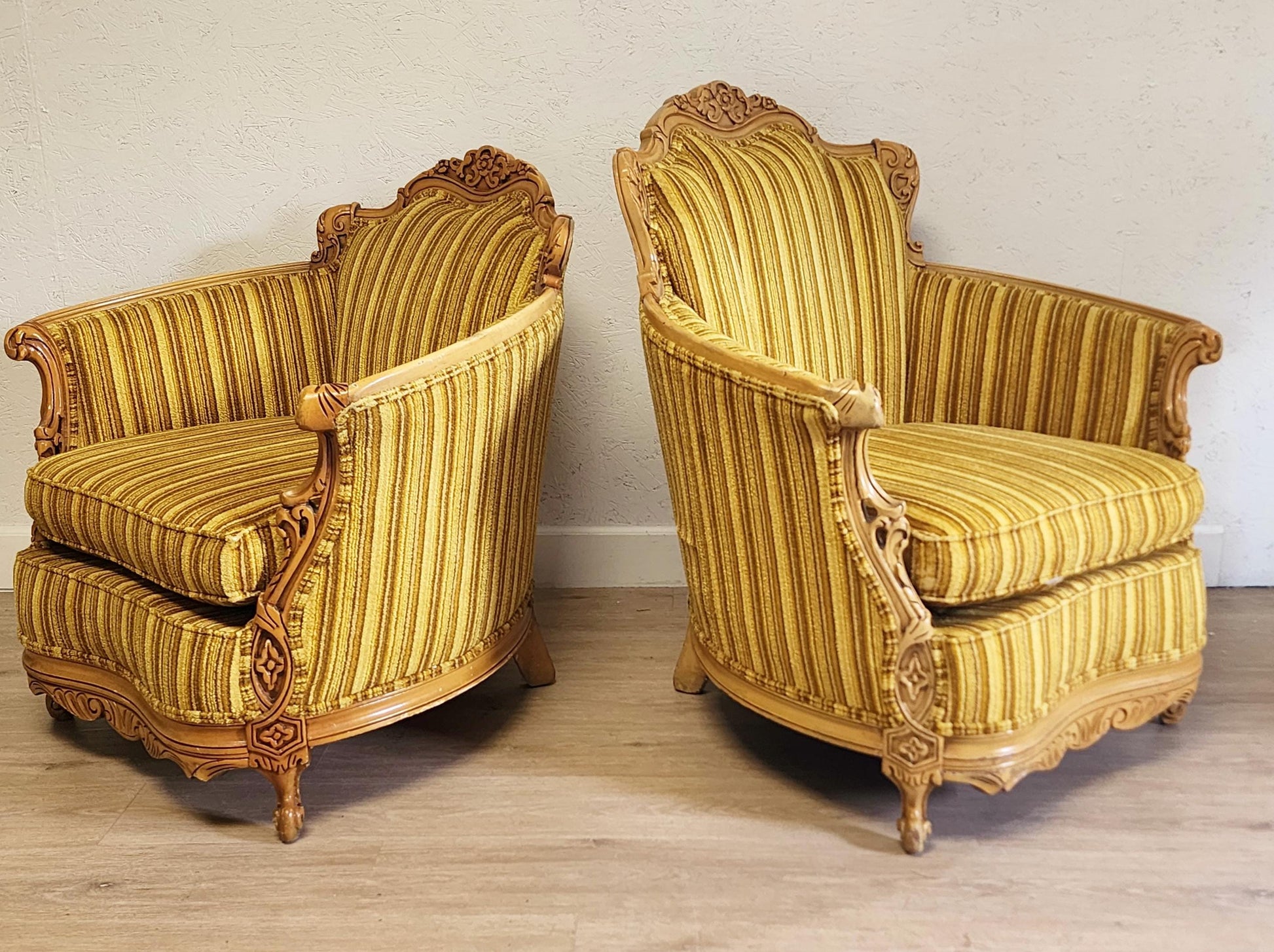 Vintage carved Italian fireside chairs