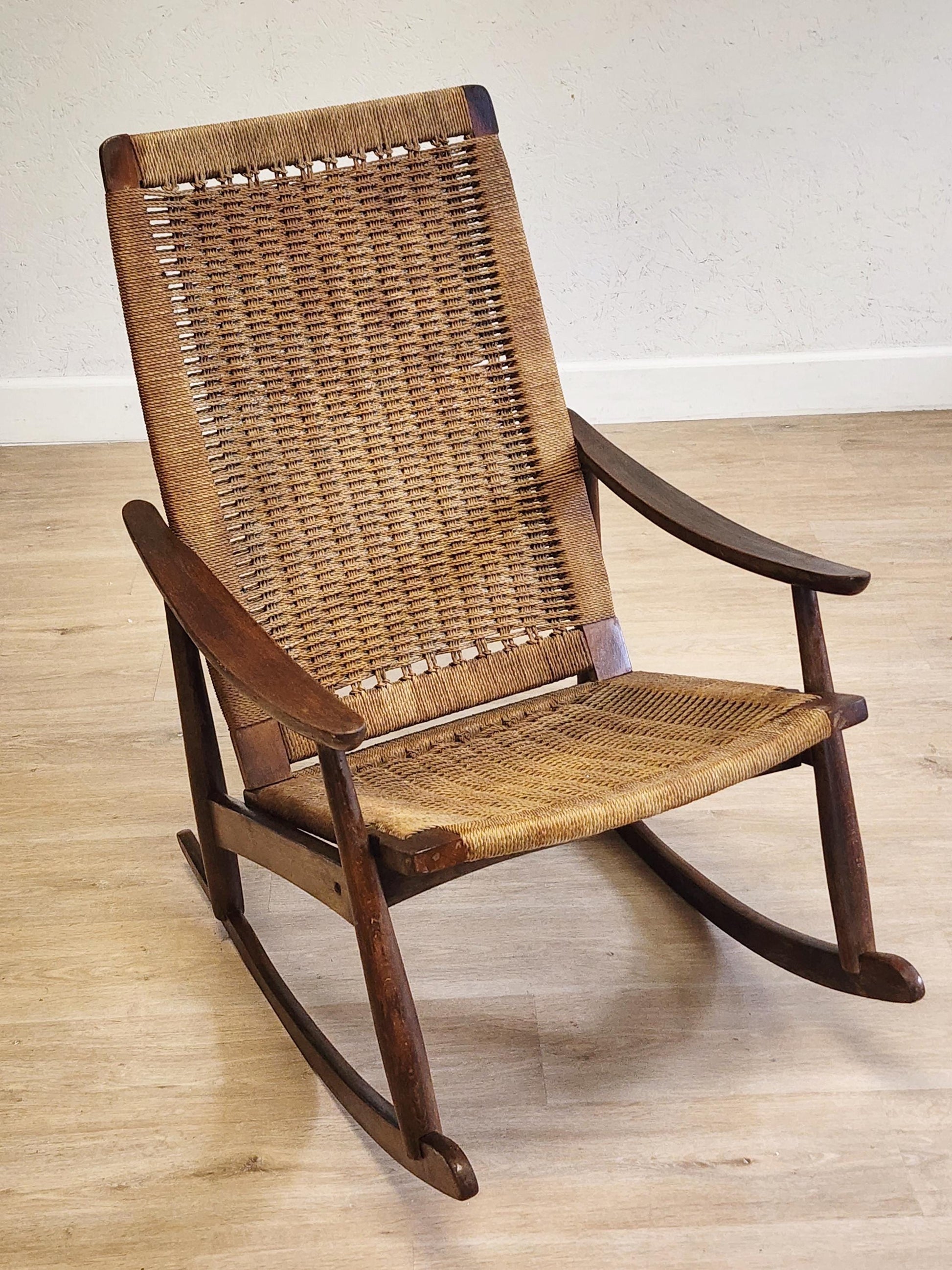 mcm Danish Wegner Style Rope Rocking Chair