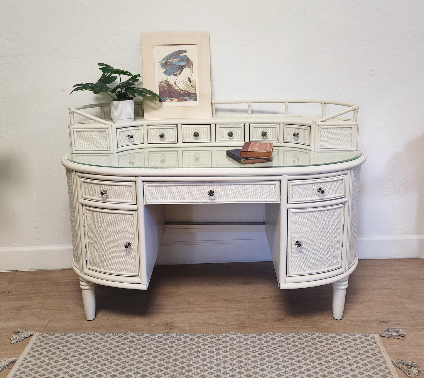 oval rattan coastal desk