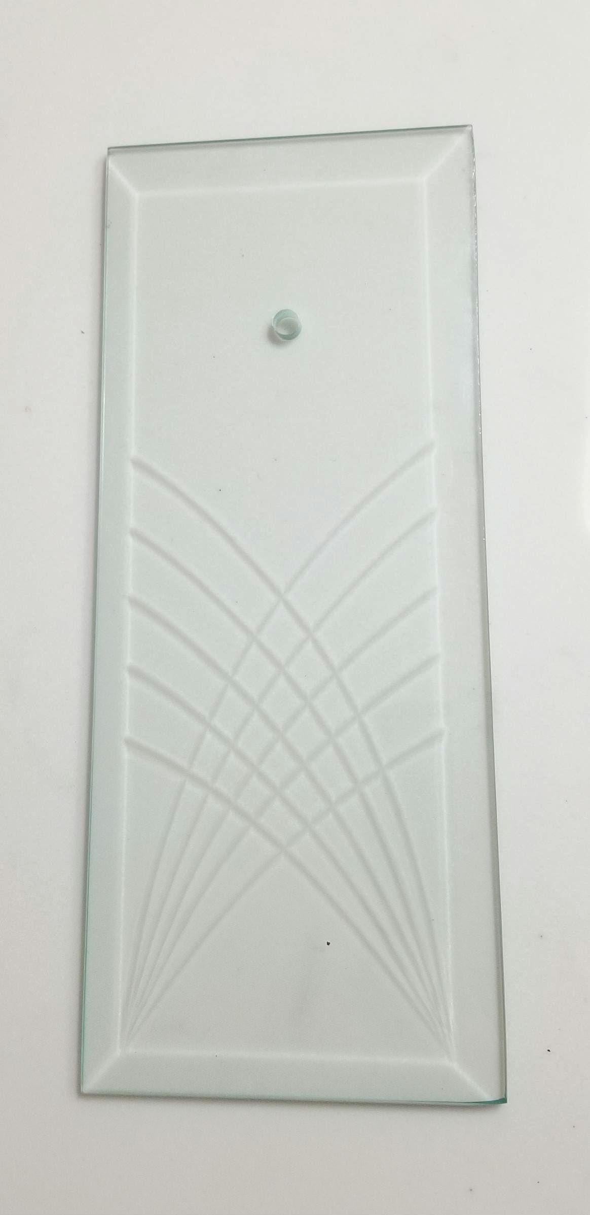 Crossed Etched Lines Beveled Glass Chandelier Panels, Curved Arcs Panel Replacements For Entry Lights